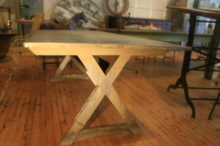 Painted American Sawbuck Table Industrial Silver 2
