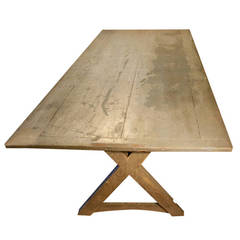 Painted American Sawbuck Table Industrial Silver