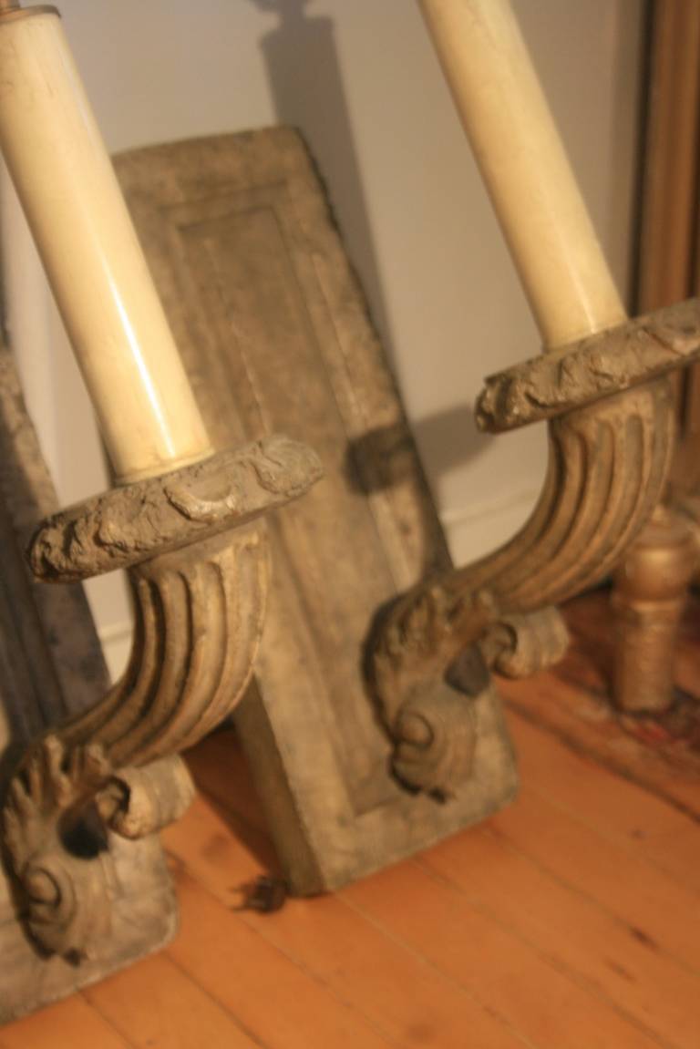 American Large Pair of Plaster Castle like Sconces For Sale