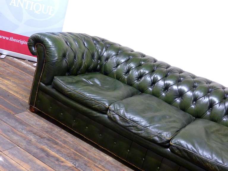 Outstanding Four Seater Vintage Green Chesterfield, Circa 1900 For Sale 1