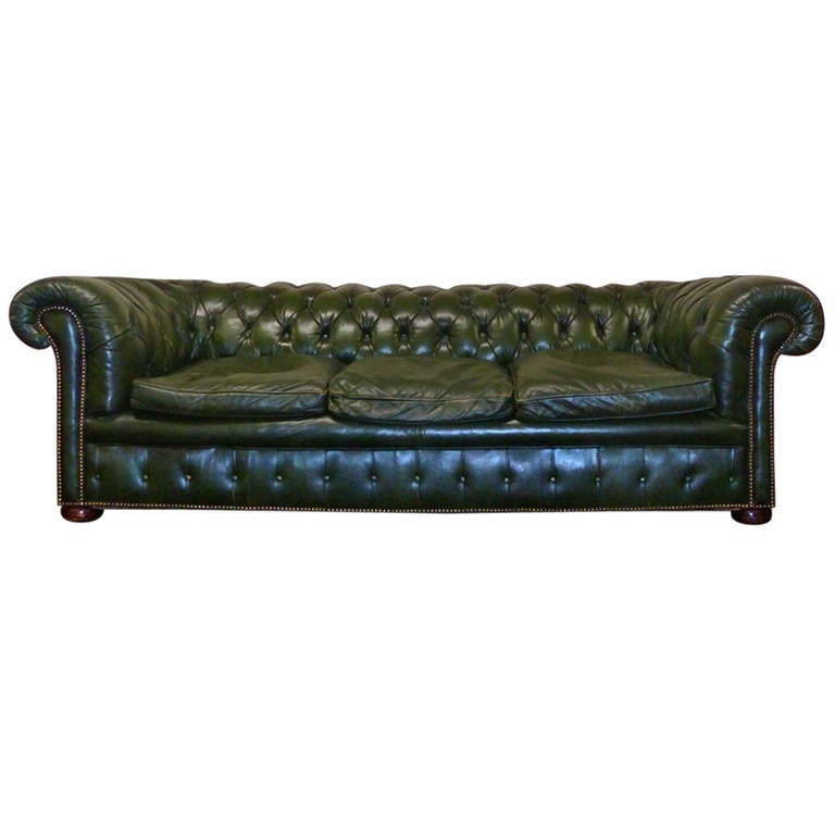 Outstanding Four Seater Vintage Green Chesterfield, Circa 1900 For Sale