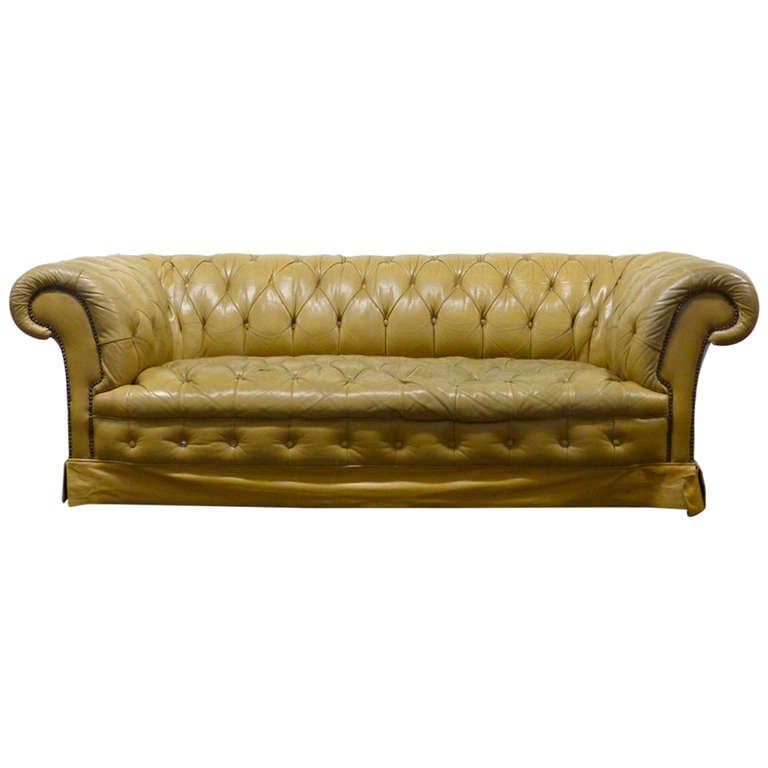 Rare Fully Buttoned Vintage Tan Chesterfield Sofa, circa 1870 For Sale