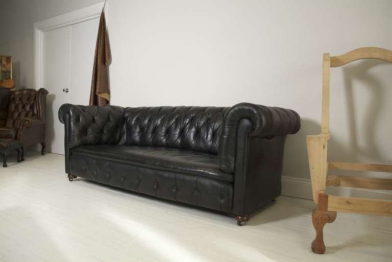 British Early 20thC Chesterfield Sofa: Hand Dyed Black For Sale