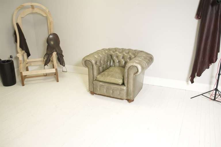 Rustic Vintage Chesterfield Sofa and Matching Chair For Sale at 1stDibs