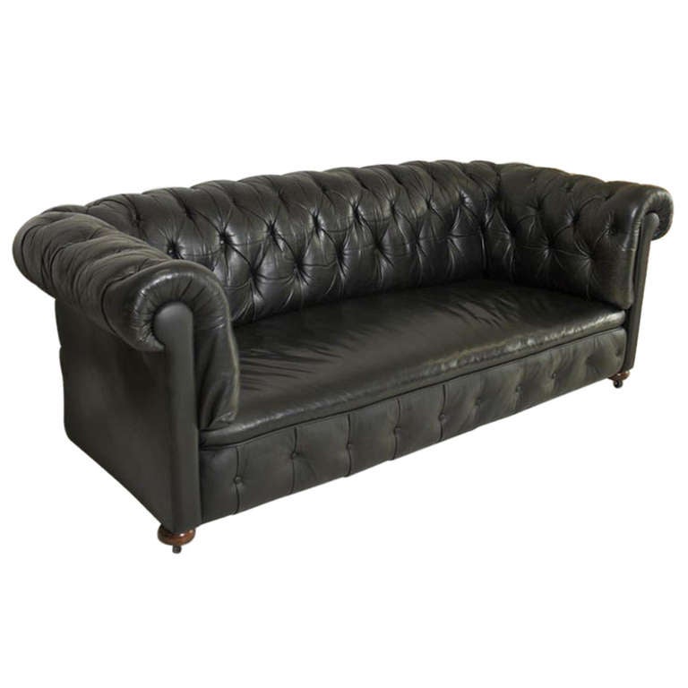 20th Century Early 20thC Chesterfield Sofa: Hand Dyed Black For Sale
