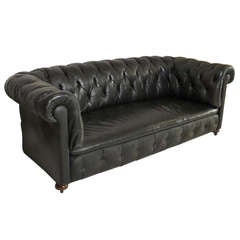 Antique Early 20thC Chesterfield Sofa: Hand Dyed Black