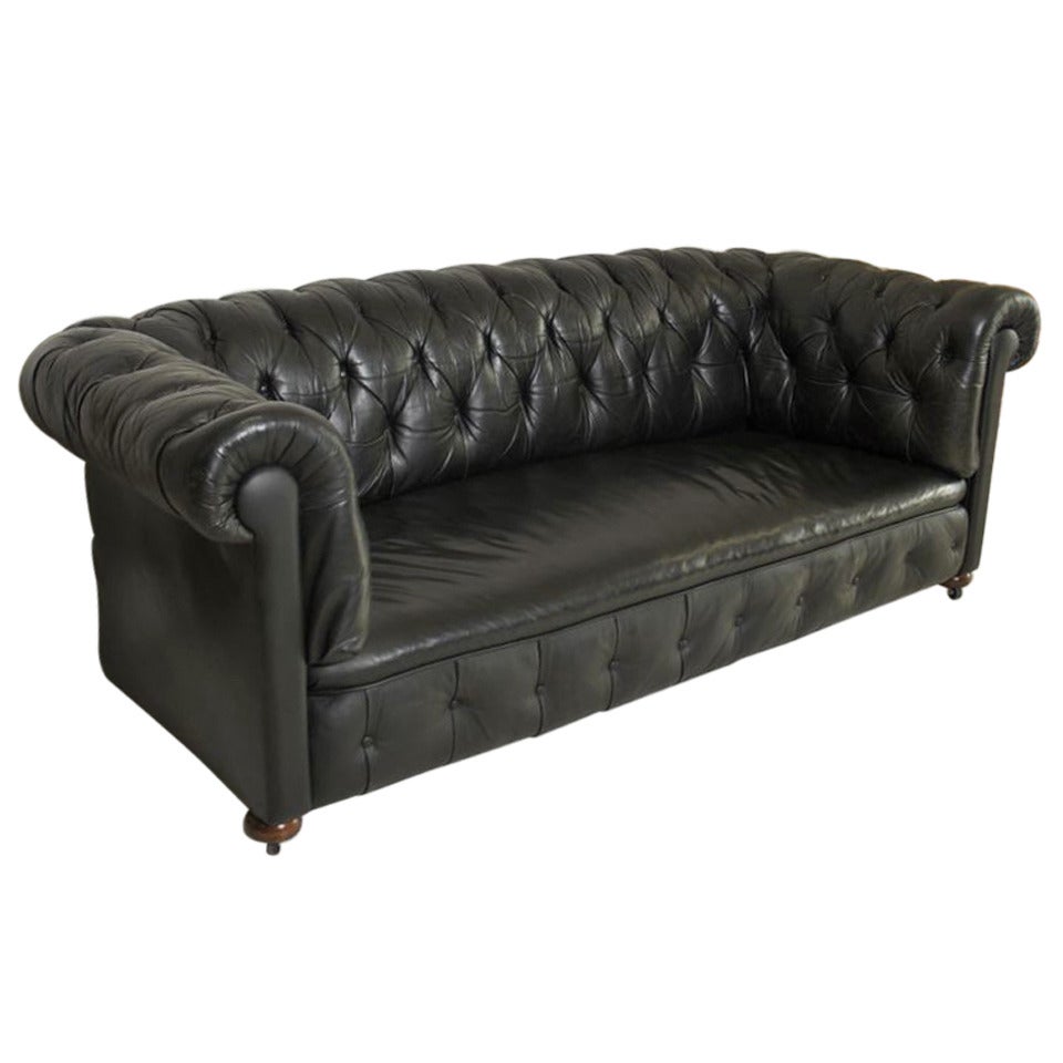 Early 20thC Chesterfield Sofa: Hand Dyed Black For Sale