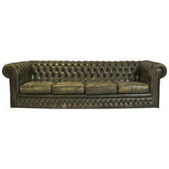 Vintage Emerald Green Leather Four Seater Chesterfield Sofa