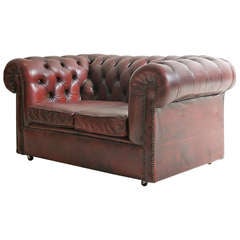 Lovely Little Pre-Loved Two-Seater Chesterfield in Deep Red Wine