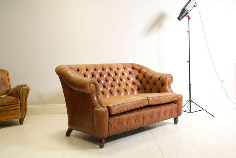 British Amazing Two-Seater Vintage Tan Chesterfield