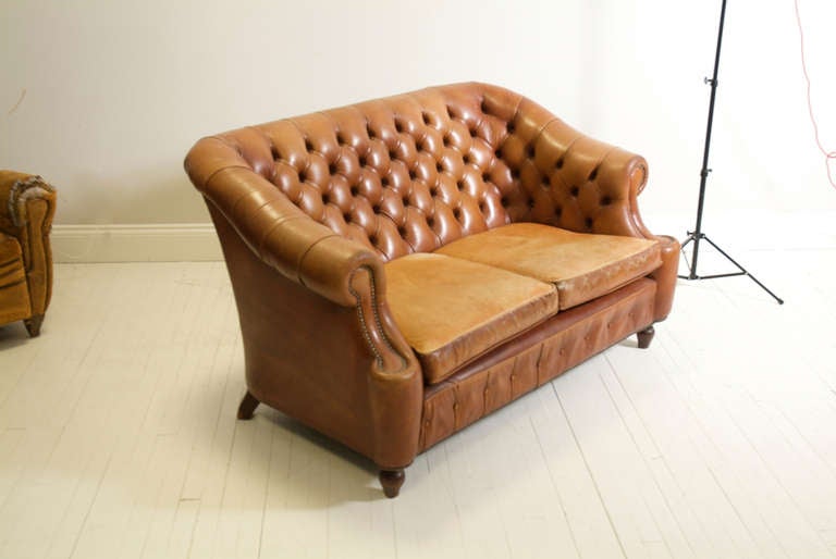 20th Century Amazing Two-Seater Vintage Tan Chesterfield