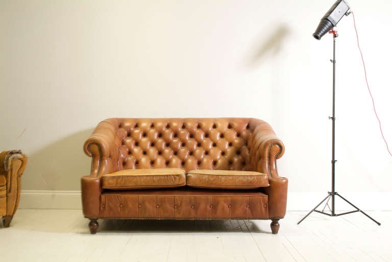 Amazing Two-Seater Vintage Tan Chesterfield 1