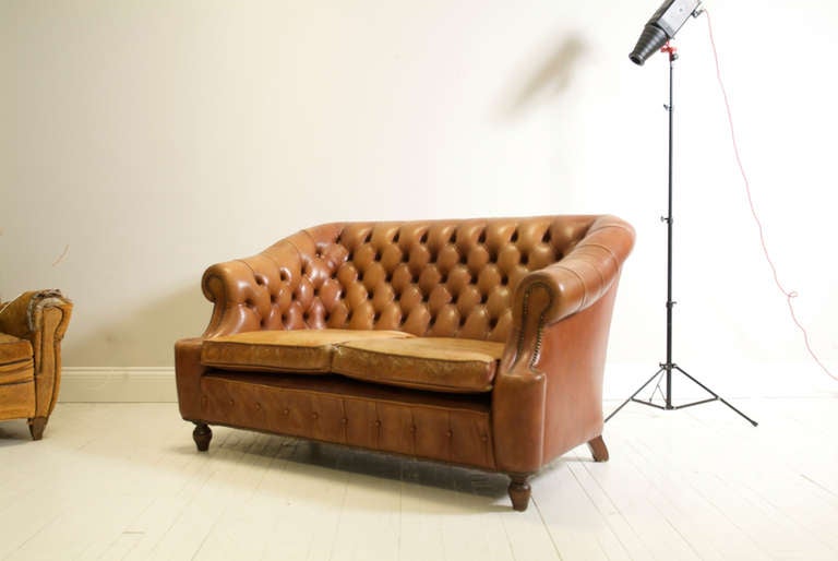 Amazing Two-Seater Vintage Tan Chesterfield 2