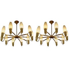 Pair of Large Italian 1950s Brass Chandeliers