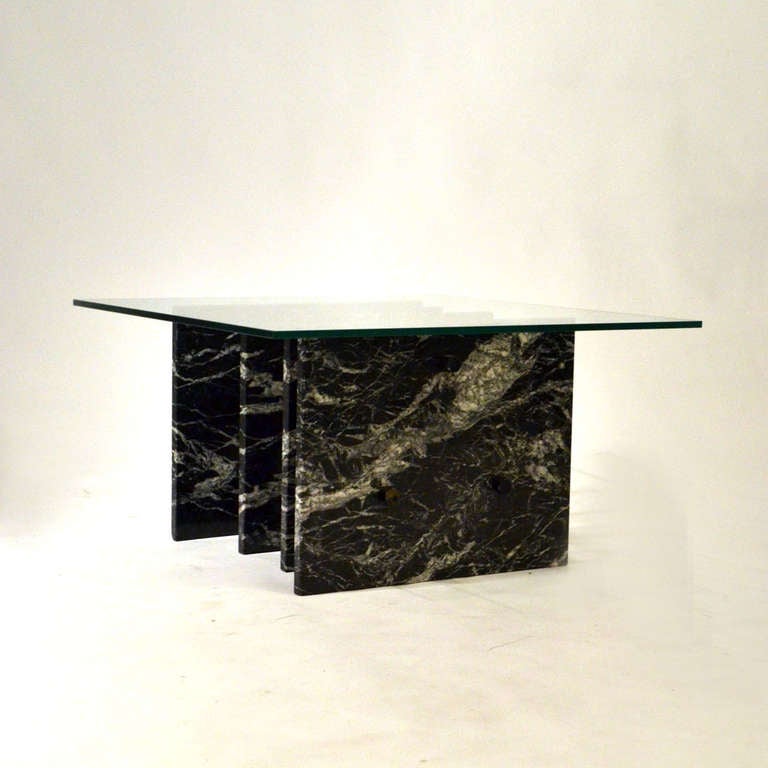 1960's Italian Black Sliced Marble Square Coffee Table In Excellent Condition In London, GB