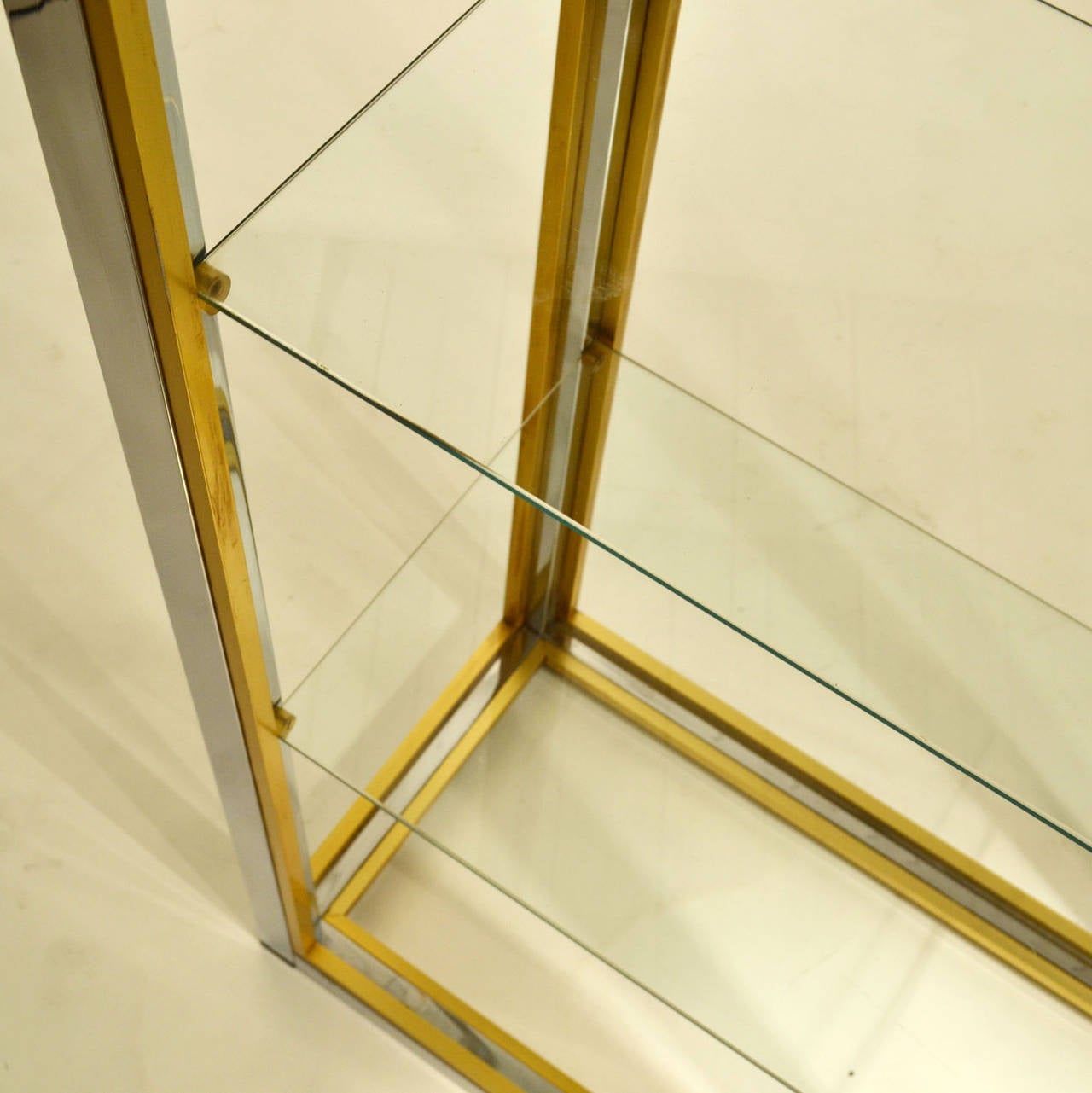 Mid-Century Modern Pair of Brass and Chrome Display Units in the Manner of Romeo Rega