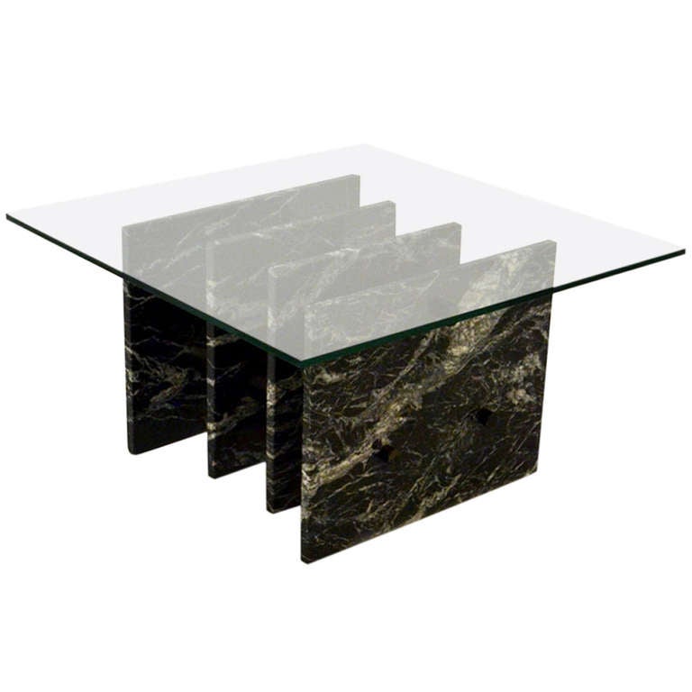 Italian Black Sliced Marble Square Coffee Table For Sale at 1stdibs