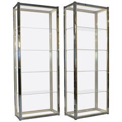 Pair of Brass and Chrome Display Units in the Manner of Romeo Rega