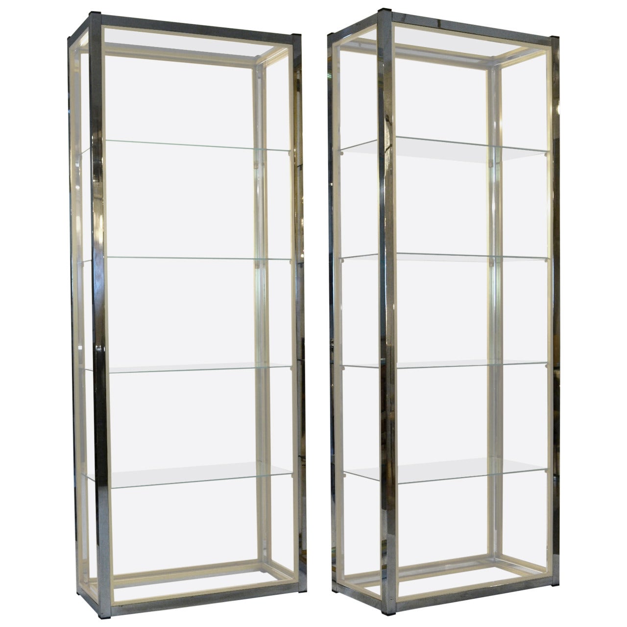 Pair of Brass and Chrome Display Units in the Manner of Romeo Rega