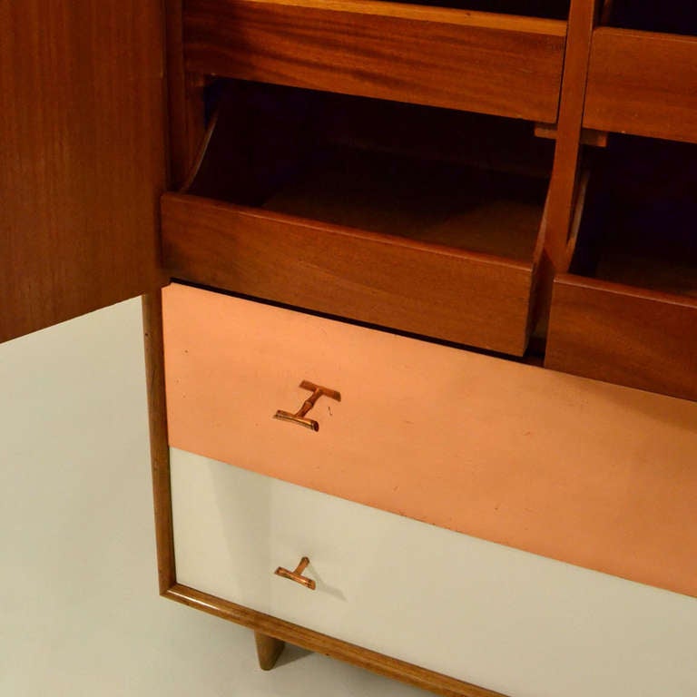 Unknown Japanese, 1950s Cabinet with Copper and White Drawers for Kimono's