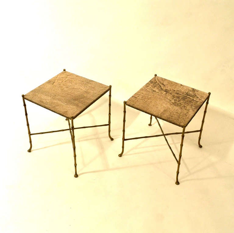 Mid-Century Modern Pair of French 1950s Side Tables Faux Bamboo in the Style of Maison Baguès