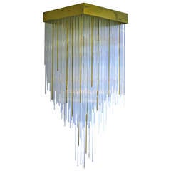 Glass and Brass Square Italian Chandelier