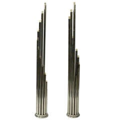 Pair of Minimal Chrome Italian Floor Lamps