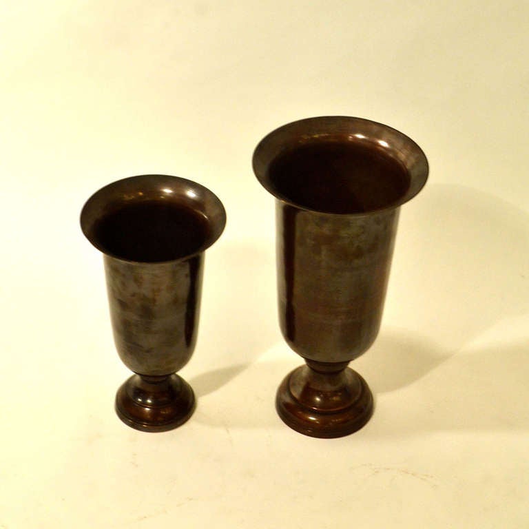 French Two Oxidised Brass Classic Modern Vessels Dutch 1940's