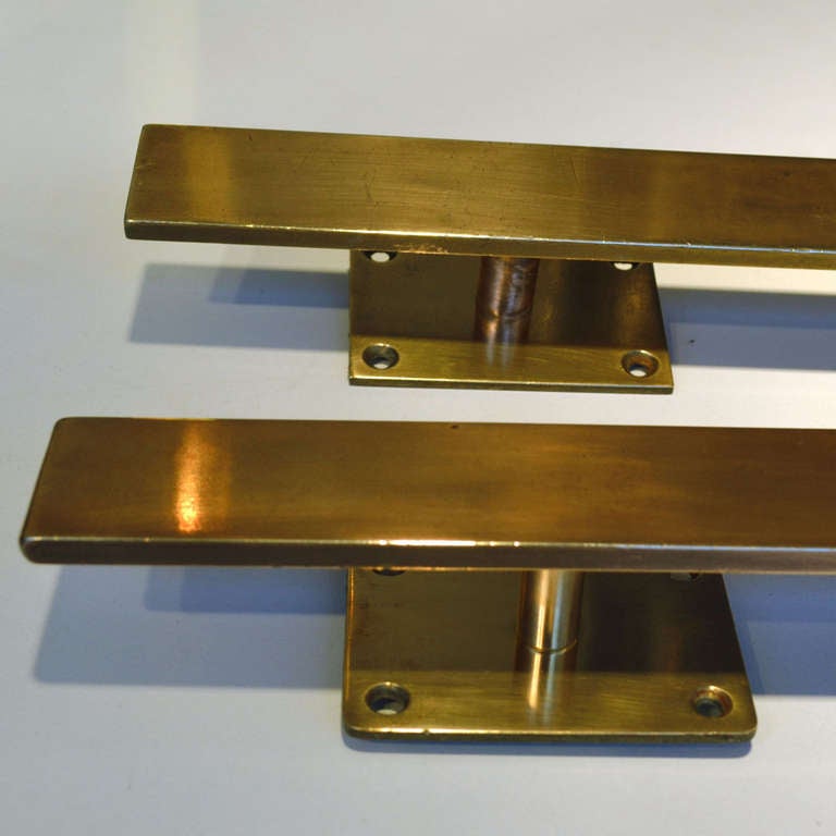 1960's Brass Pair of Push and Pull Door Handles In Good Condition In London, GB