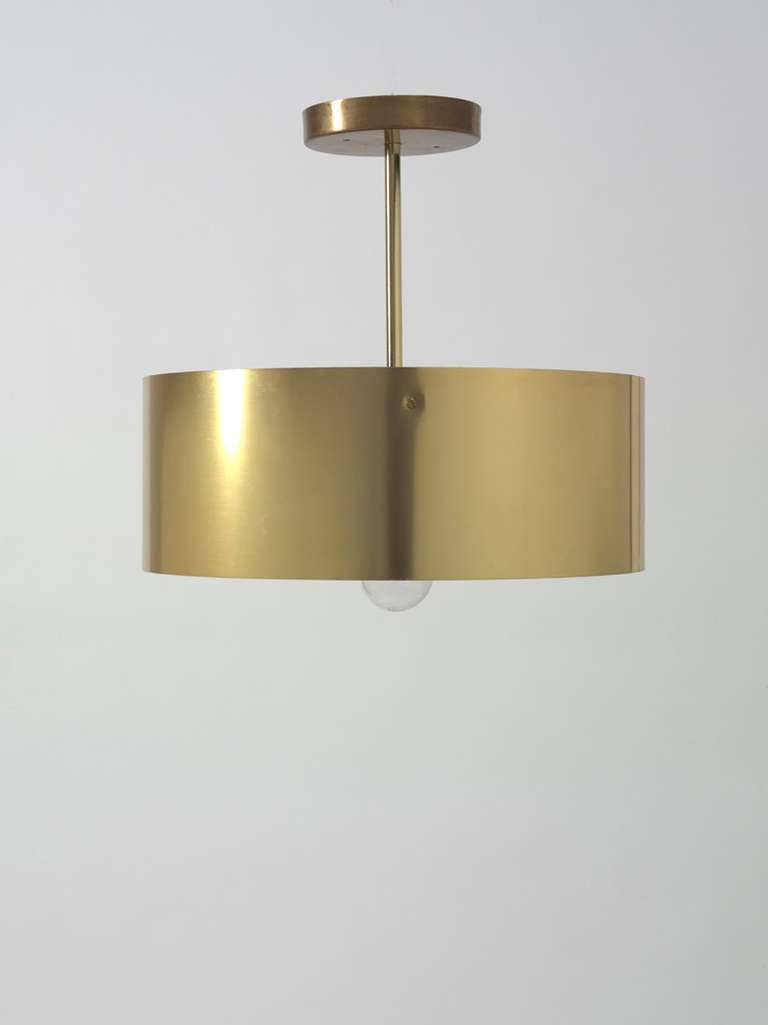 Late 20th Century 1960's Minimal Flushmount French Flower Shaped Brass Pendant 