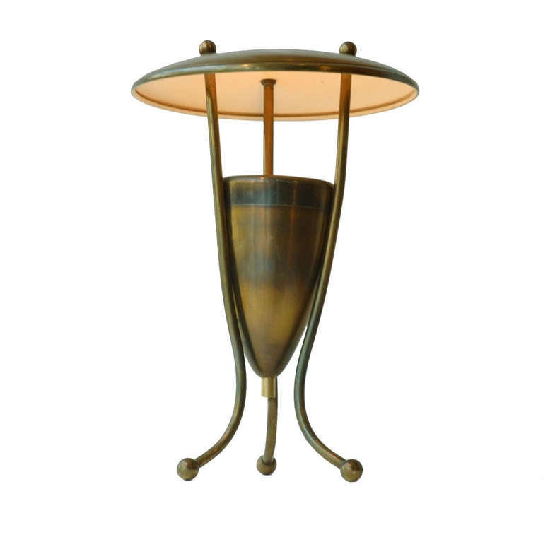 Mid-Century Modern 1950's French Brass Table Lamp on Tripod Legs