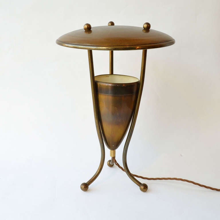 Mid-20th Century 1950's French Brass Table Lamp on Tripod Legs