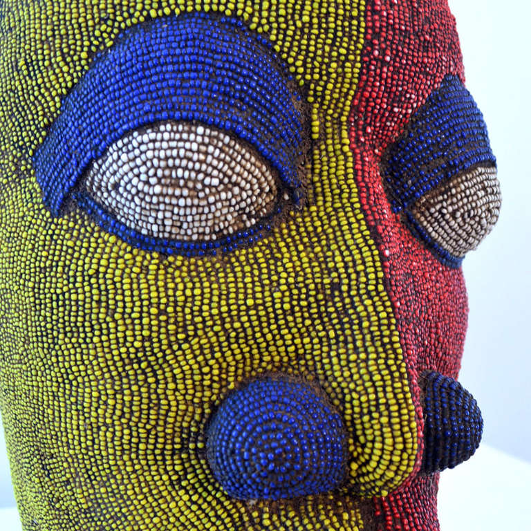 1960s Large Female Beaded Head Sculpture in Primary Colors 1