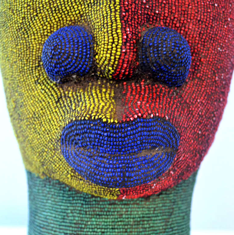 1960s Large Female Beaded Head Sculpture in Primary Colors 2