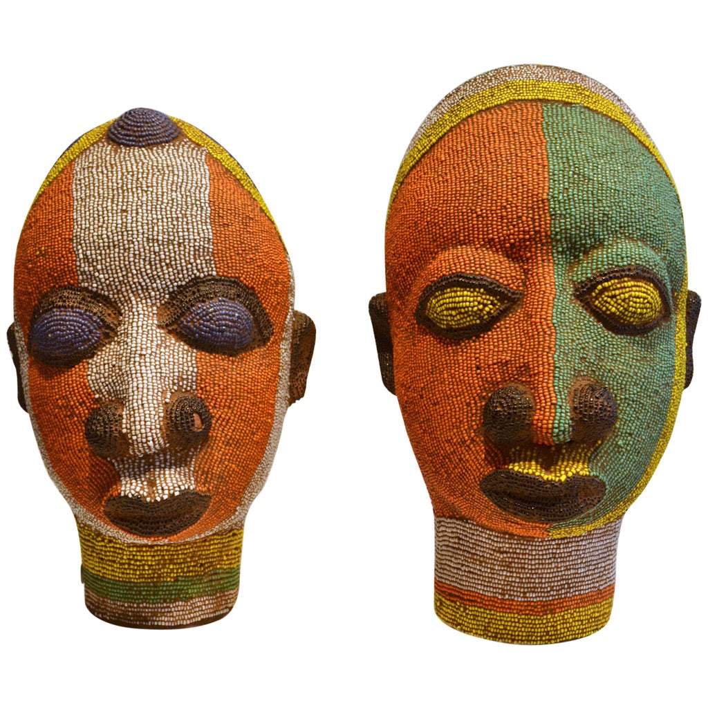 Pair of Beaded Head Sculptures