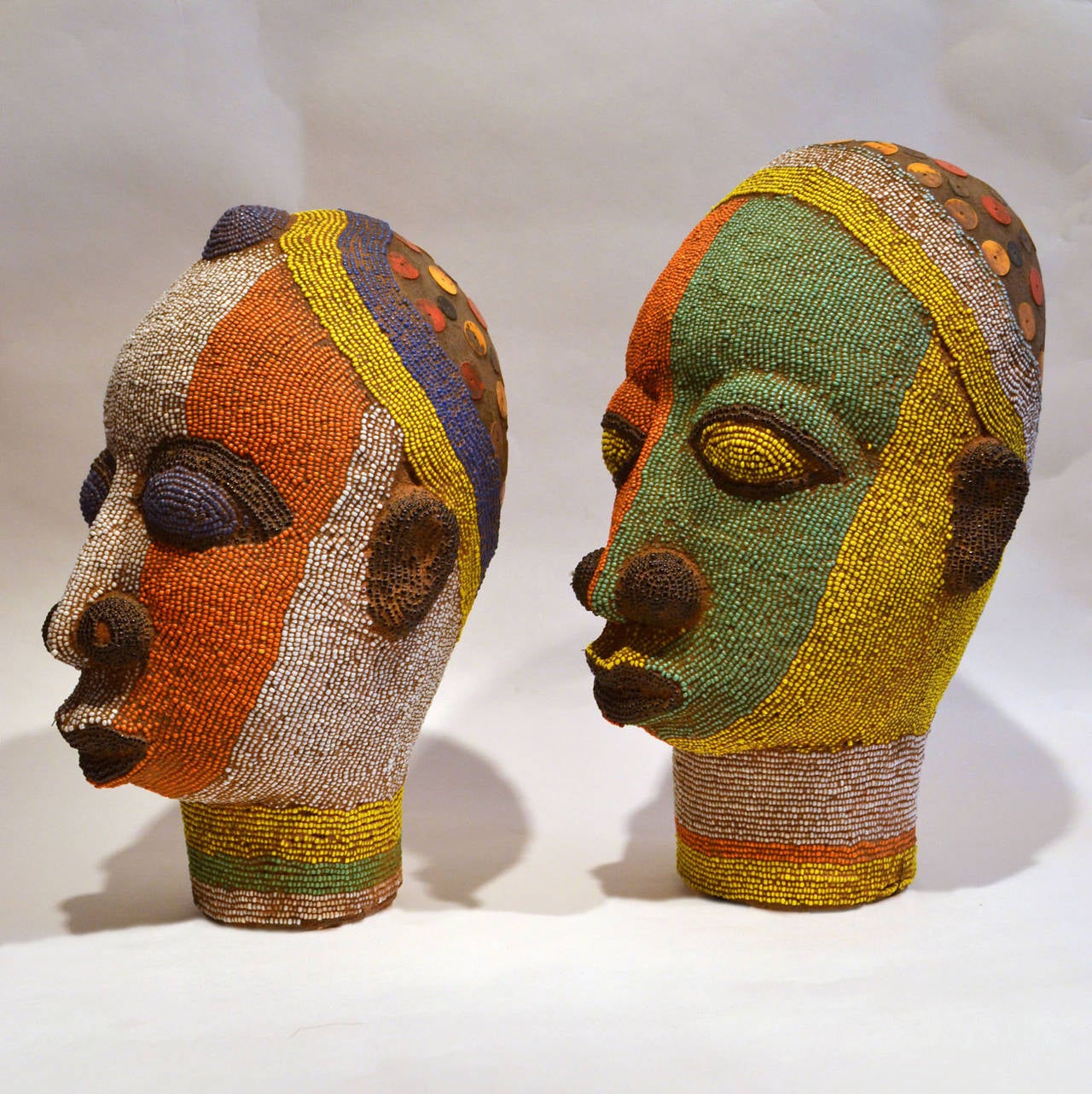 Mid-Century Modern Pair of Beaded Head Sculptures