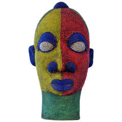 1960s Large Female Beaded Head Sculpture in Primary Colors