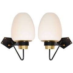 Pair of Large Opaline 1950s Wall Sconces