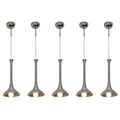 Set of Five Chrome Suspension Spiral Lamps Attributed to Angelo Mangiarotti 1