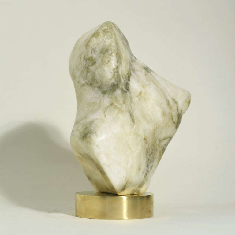 Abstract White and Jade Marble Sculpture on Bronze Plinth