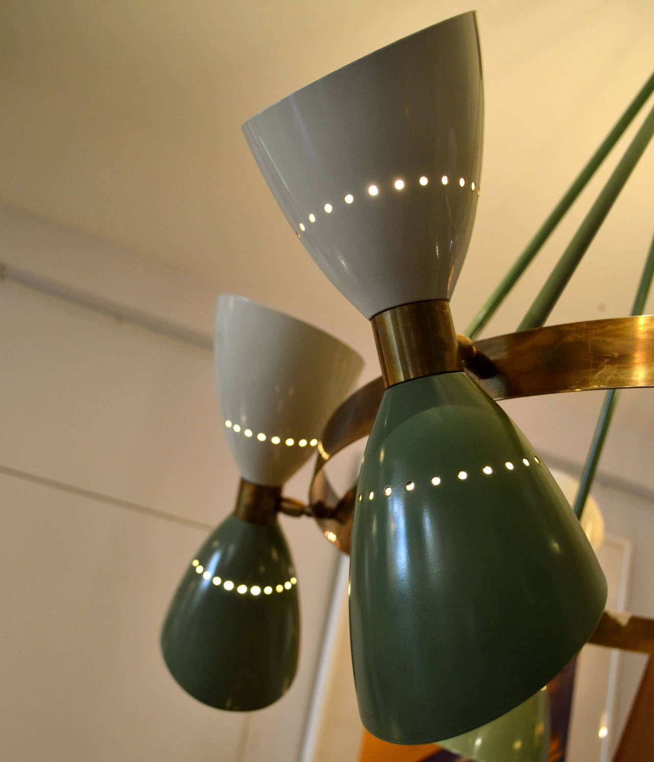 Mid-20th Century Large Italian 1950s Chandelier with Hourglass Shades