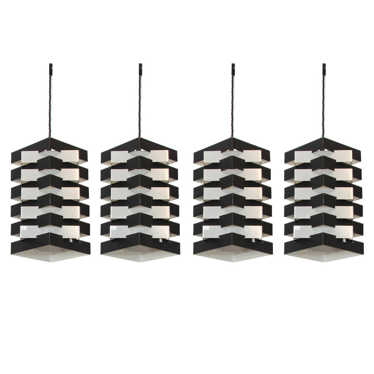 1960s Set of Four Geometric Dutch Pendant Lamps by Hoogervorst