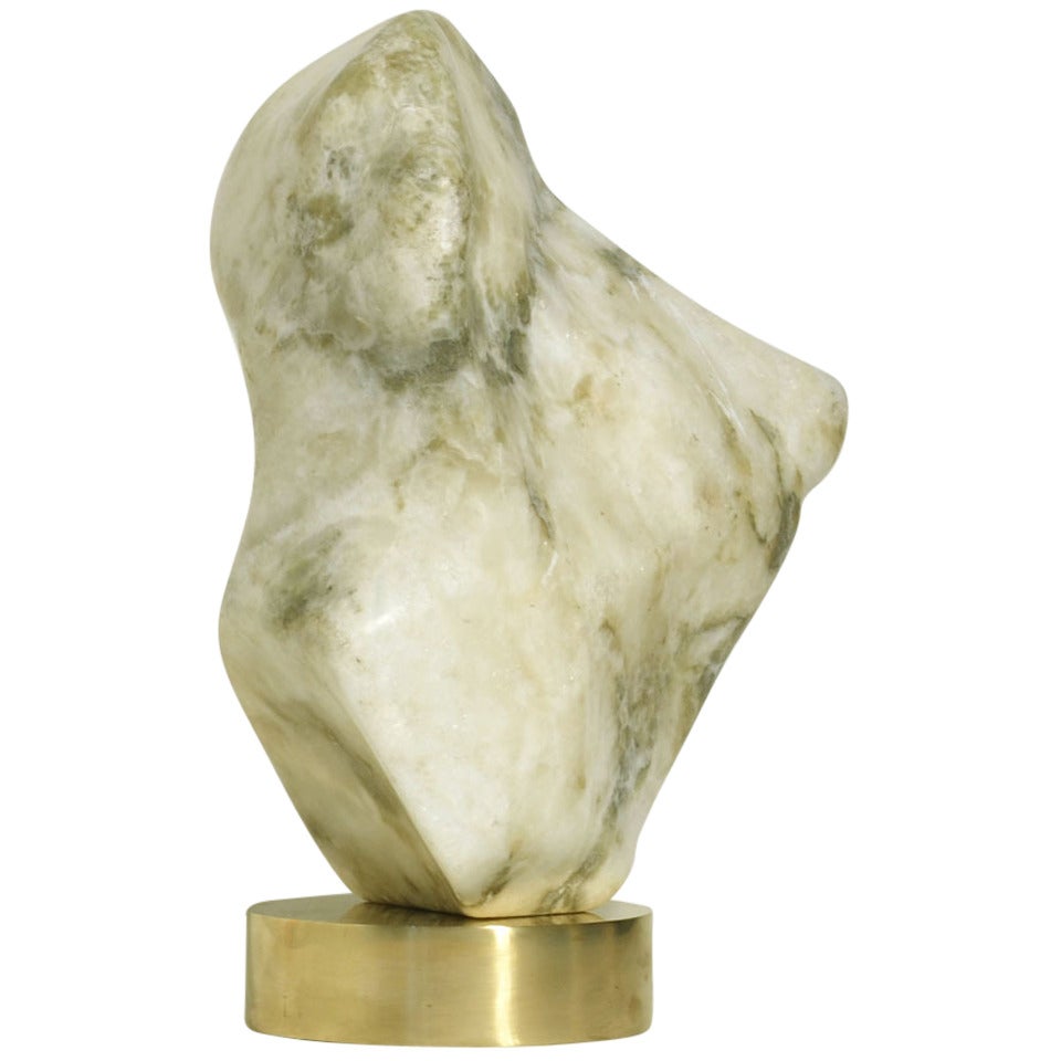 Abstract White and Jade Marble Sculpture on Bronze Plinth