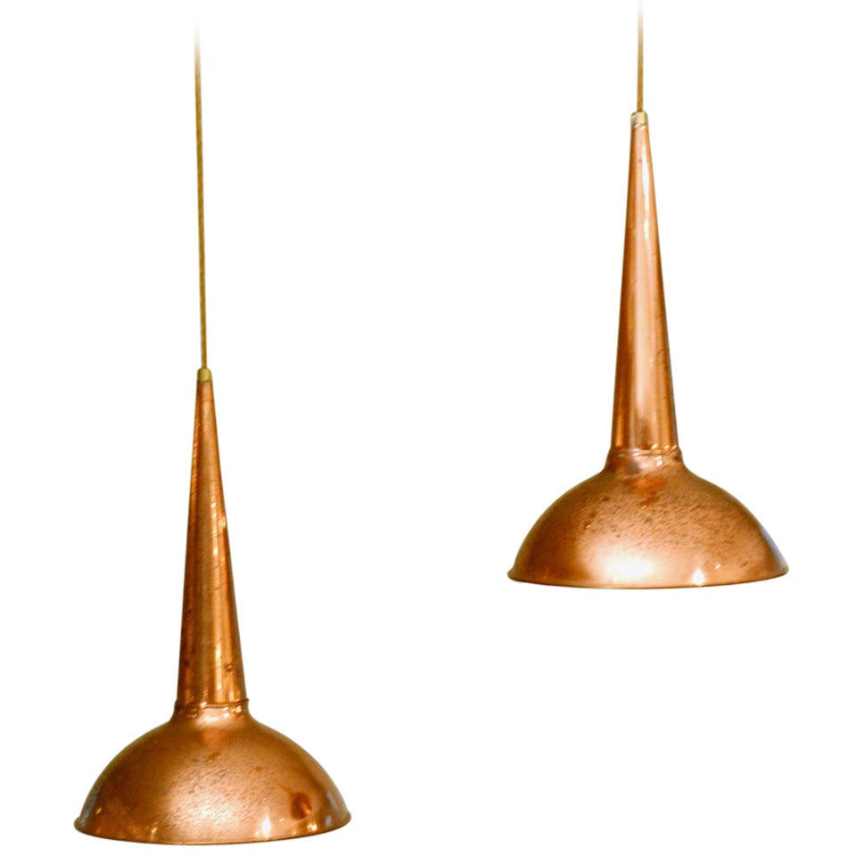 1950s, Pair of Danish Copper Lamps by Fog & Morup