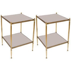 Pair of French Brass Side Tables with Mirror Shelves by Maison Jansen
