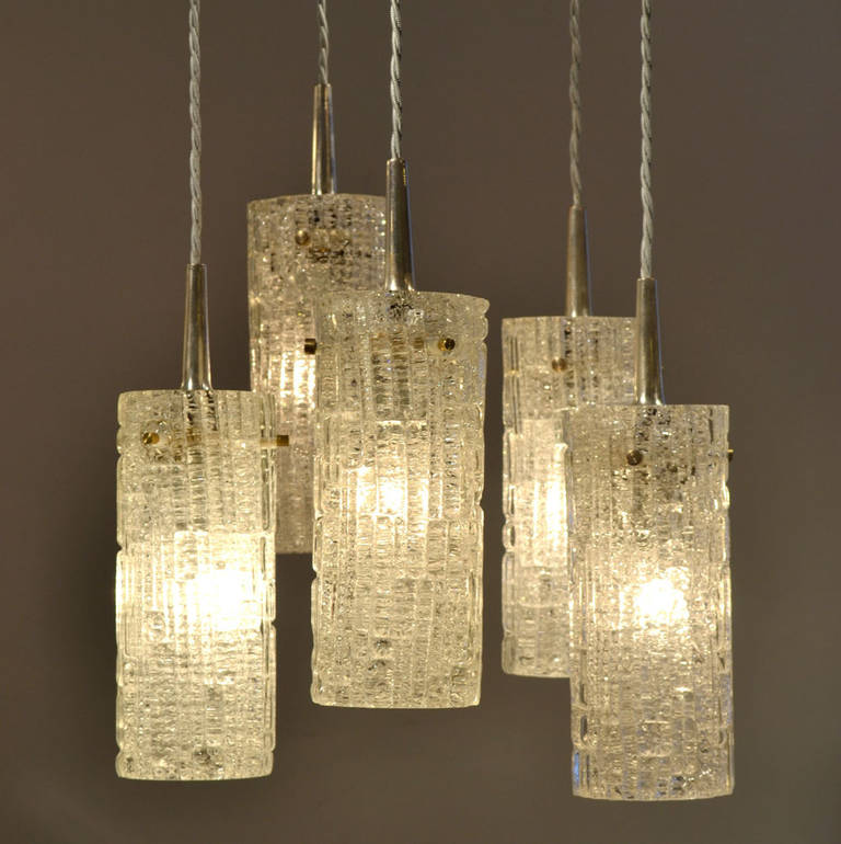 Plated Set of Five Tiered Glass Chandelier by Kalmar For Sale
