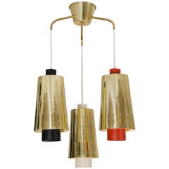 Three-Color Danish Chandelier with Perforated Brass Shades