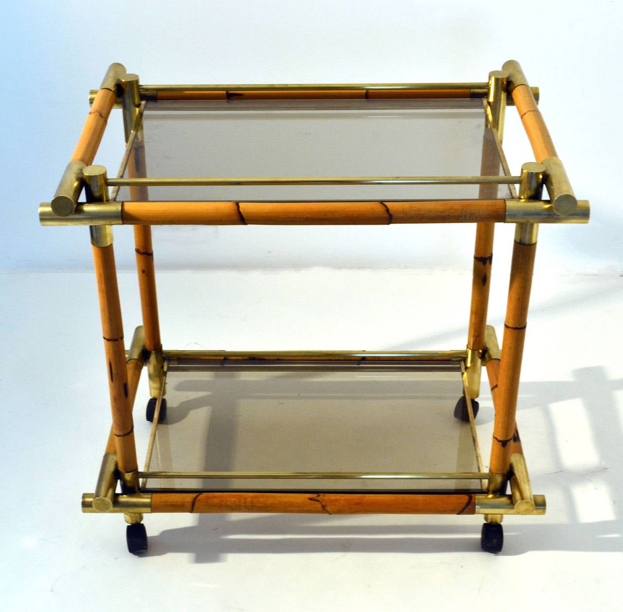 Cocktail Trolley in Bamboo Brass and Glass