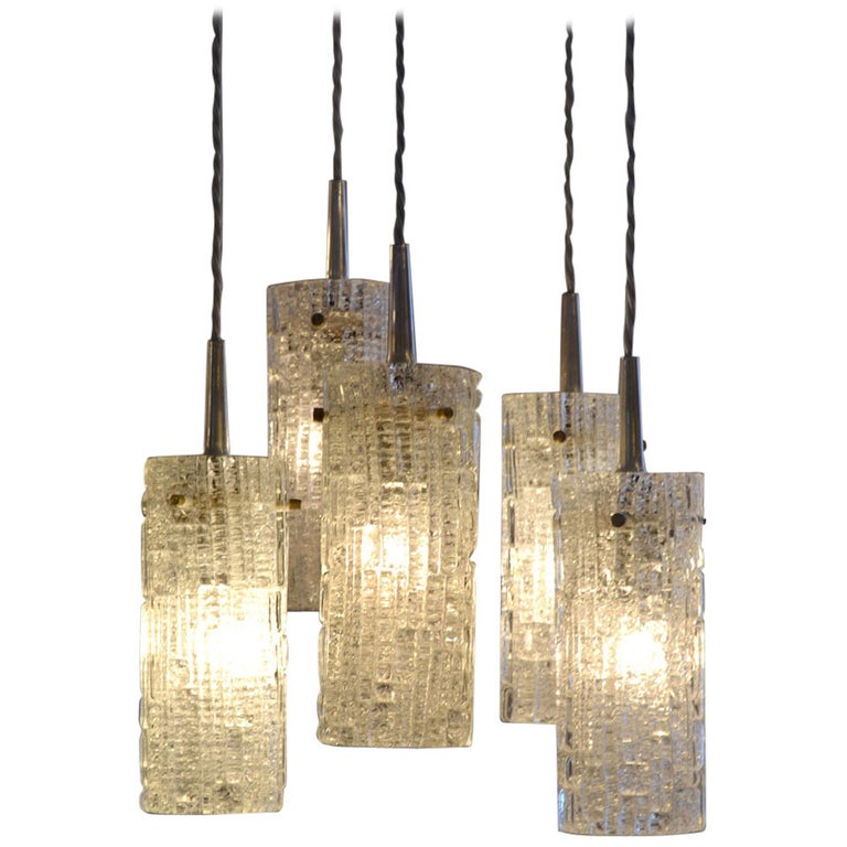 Set of Five Tiered Glass Chandelier by Kalmar For Sale