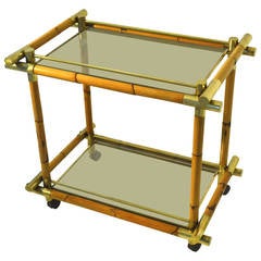 Cocktail Trolley in Bamboo Brass and Glass